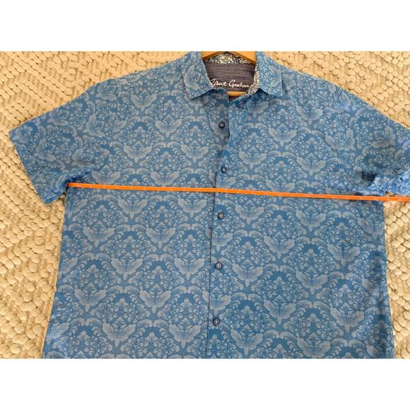 Robert Graham Highland Jacquard Light Blue Short Sleeve Button-Up Shirt Large - Picture 5 of 8
